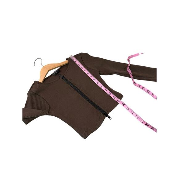 White Fox The Real Thing Brown Ribbed Double Zipper Cropped Sweater Womens XS - Picture 6 of 7